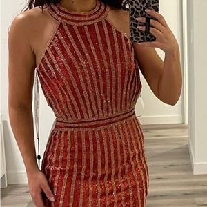 Burgundy / red and gold Jovani cocktail dress tags on!